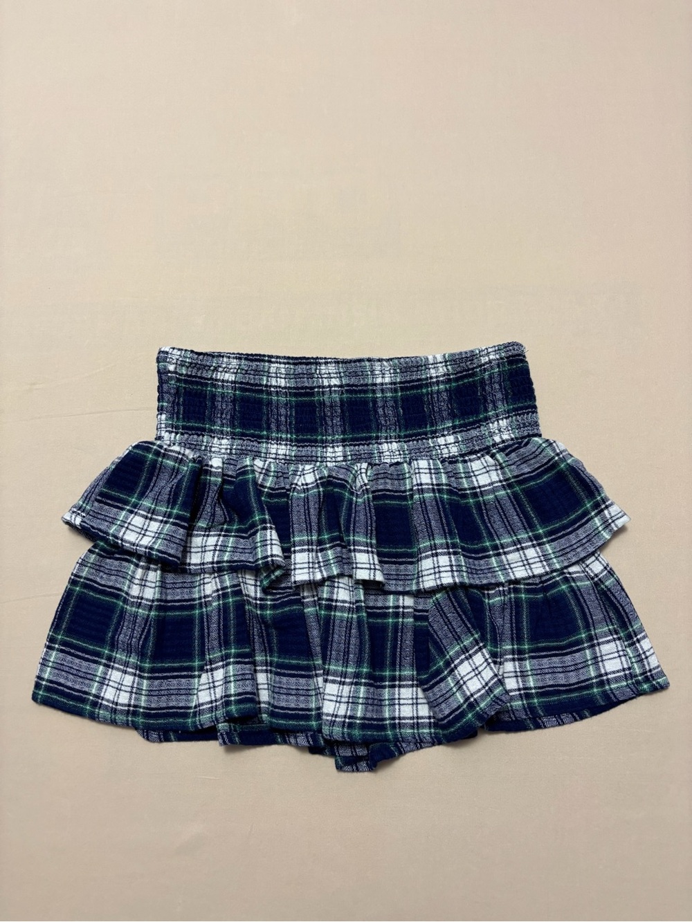 art class Girl's Navy, Green & White Plaid Ruffle Mini Skirt Size XL 14